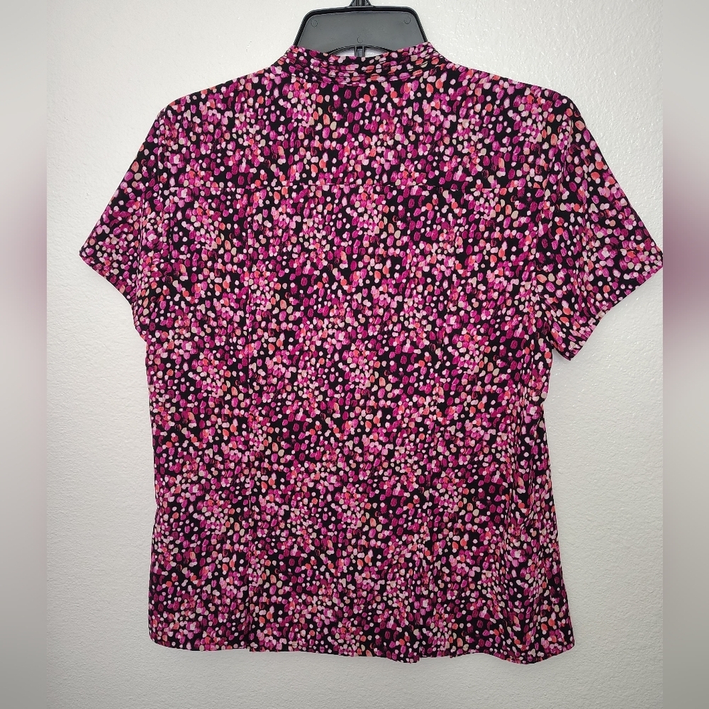 Dana Buchman Black Pink Polka Dot Button Front Career Blouse Women's Sz M Oversz - Picture 10 of 14